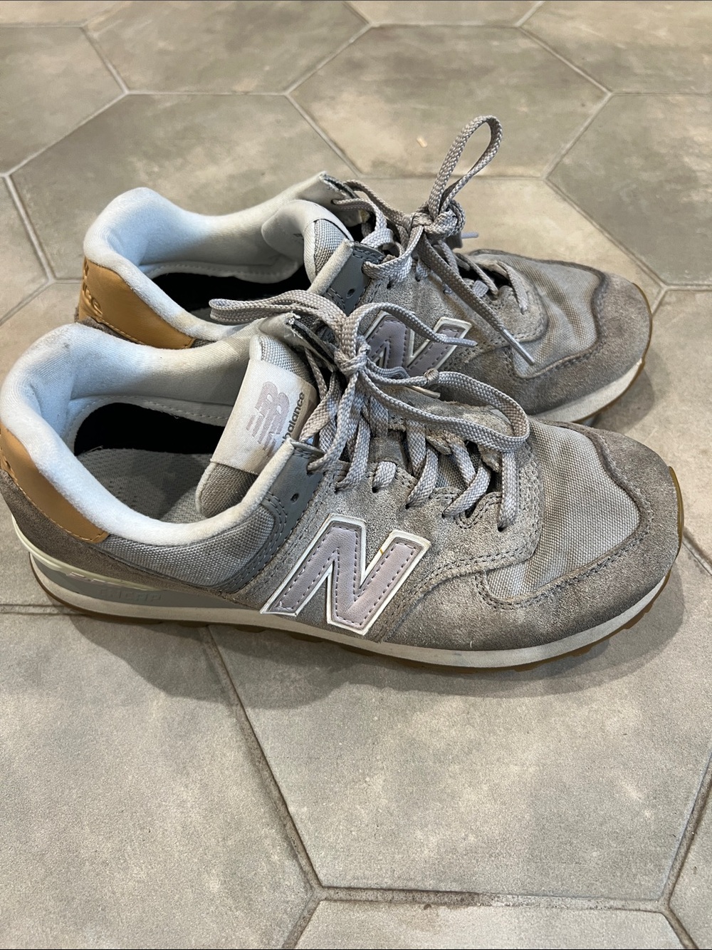 New Balance Light Gray Suede & Mesh Sneakers